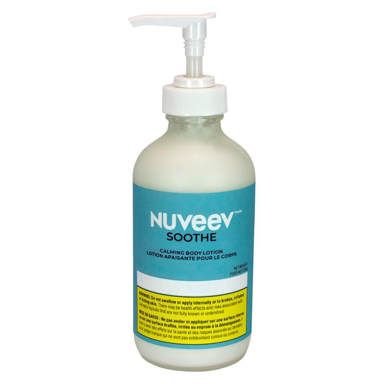 Close-up of a cannabis-infused soothing body lotion